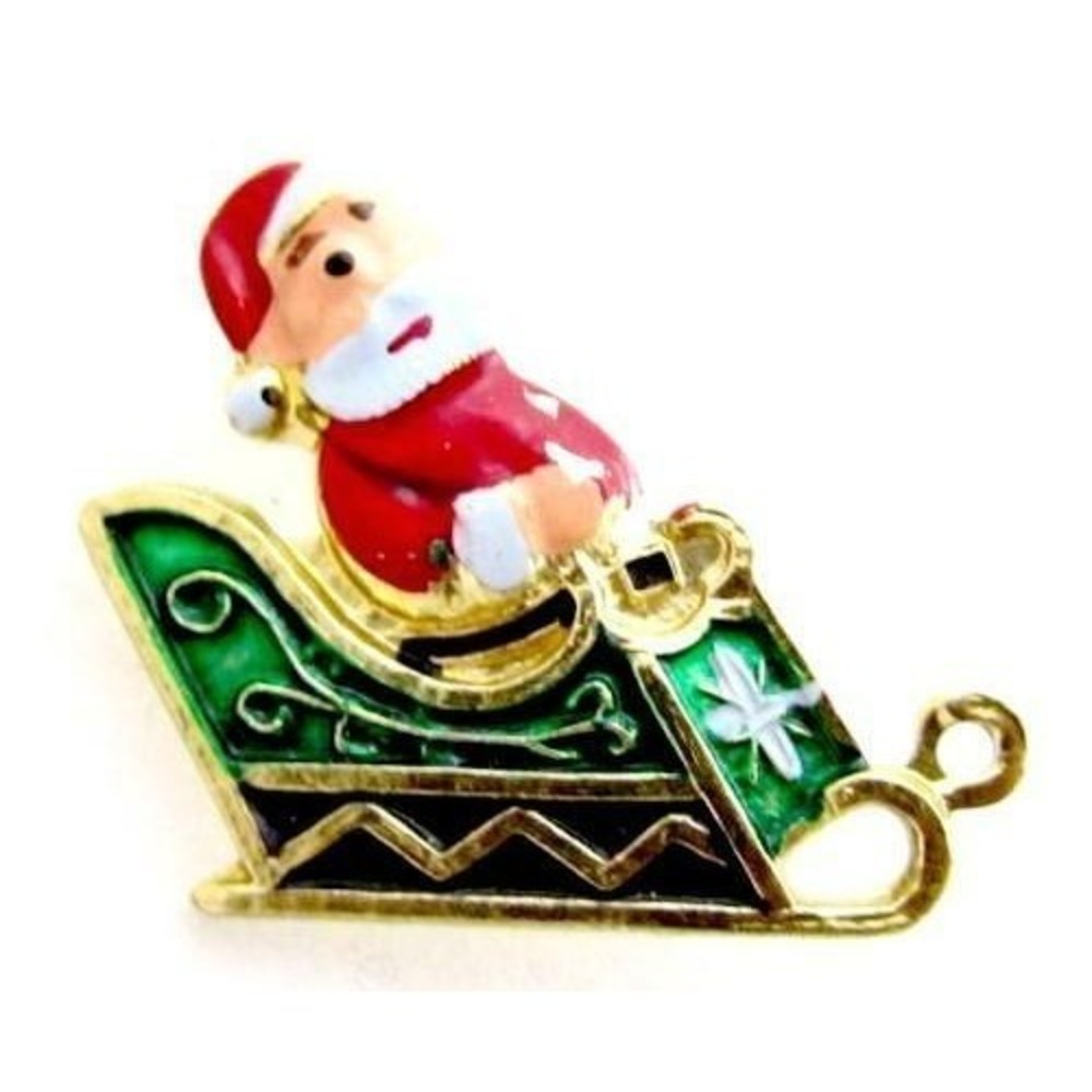 Vintage Santa Clause On His Sleigh Small Christmas Xmas Enamel Pin Brooch